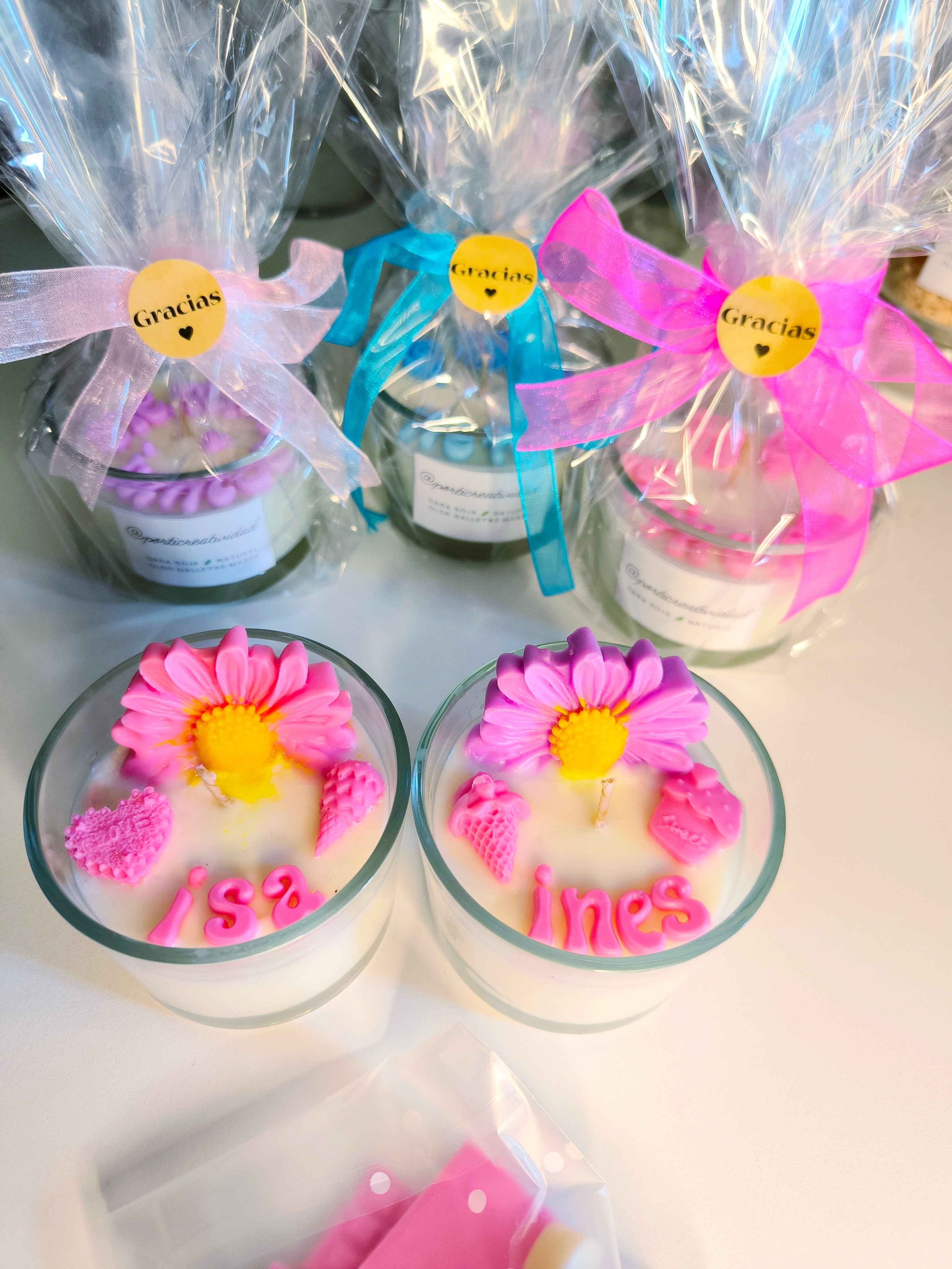 Velas vasos nombres personalizadas