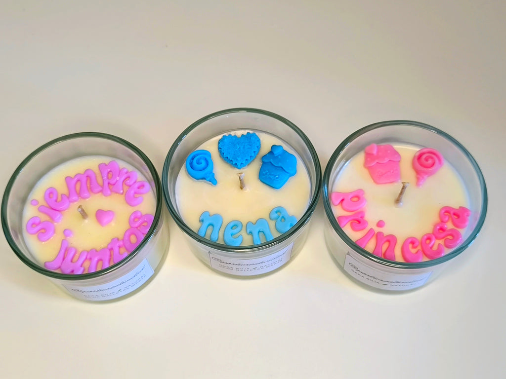 Velas vasos nombres personalizadas
